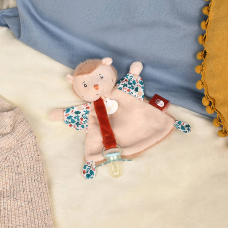  - simon hérisson - avec attache-sucette beige marron 15 cm 